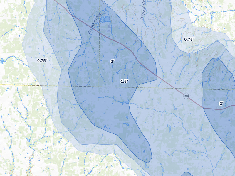 NEXRAD radar-signature map of the hail storm over Poolville, TX on May 28, 2026
