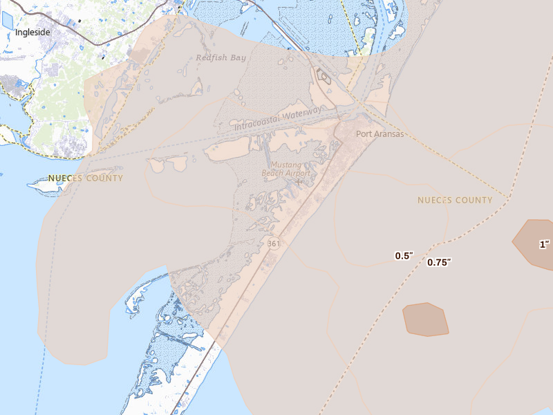 Radar-estimated hail-size map of the storm over Port Aransas, TX