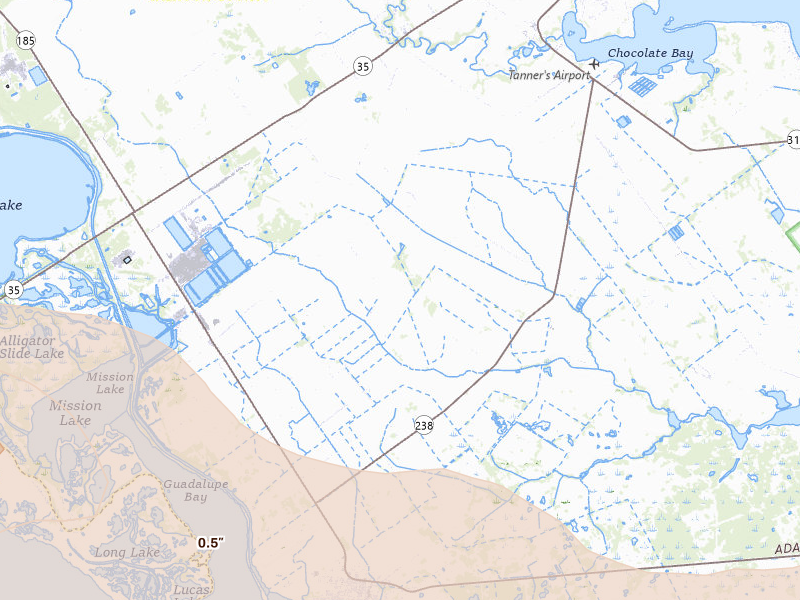 Radar-estimated hail-size map of the storm over Port Lavaca, TX on May 1, 2026