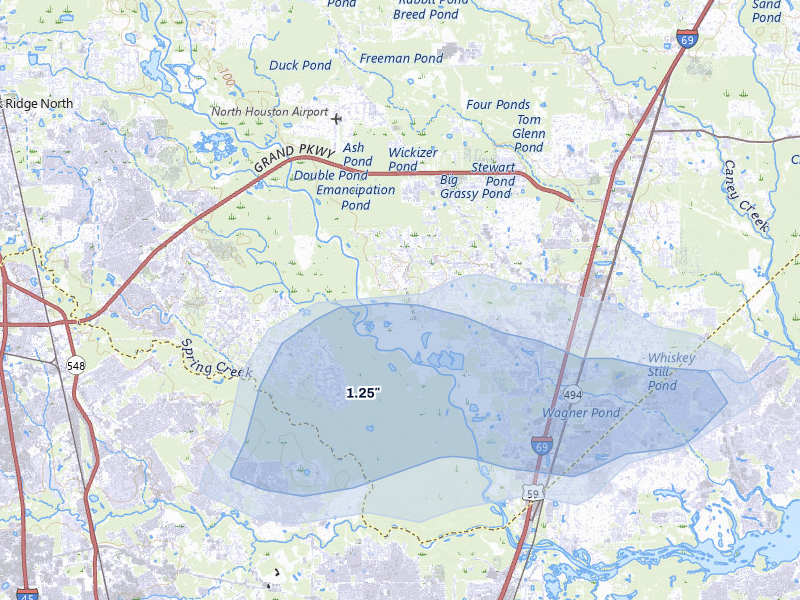 NEXRAD radar-signature map of the hail storm over Porter, TX on Jan 9, 2026