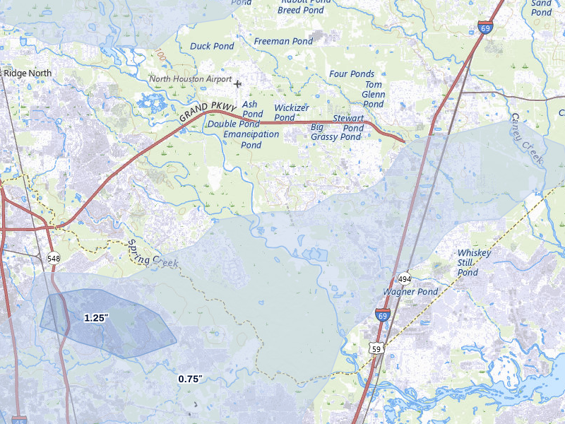 NEXRAD radar-signature map of the hail storm over Porter, TX on Mar 7, 2026