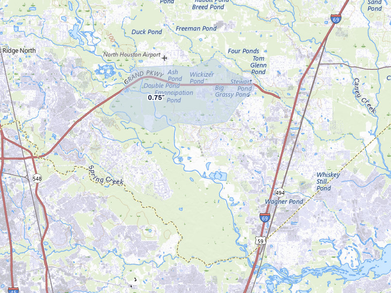 NEXRAD radar-signature map of the hail over Porter, TX