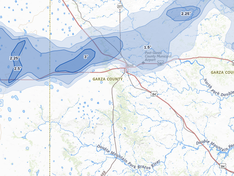 NEXRAD radar-signature map of the hail storm over Post, TX on May 31, 2026