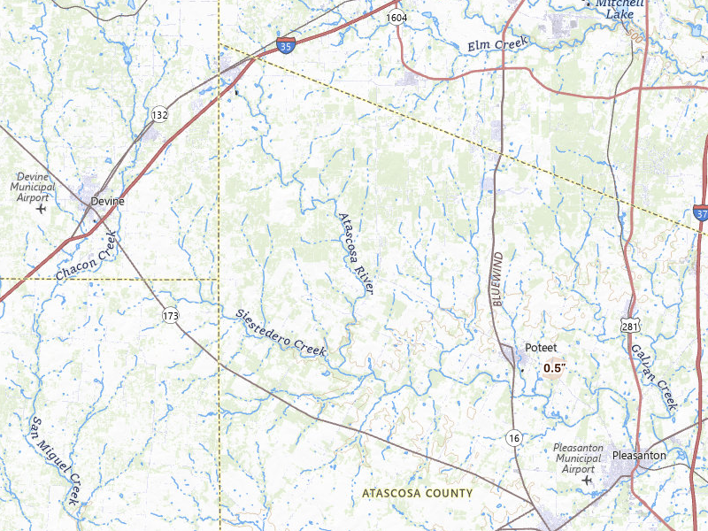 Radar-estimated hail-size map of the storm over Poteet, TX on May 10, 2026