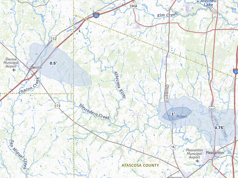 NEXRAD radar-signature map of the hail storm over Poteet, TX on May 10, 2026