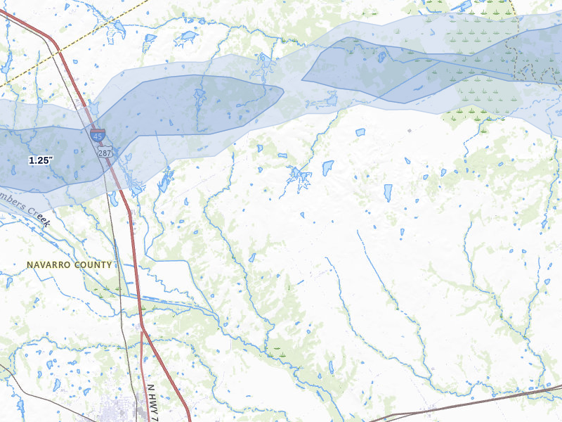 NEXRAD radar-signature map of the hail over Powell, TX