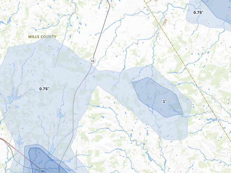 NEXRAD radar-signature map of the hail storm over Priddy, TX on May 10, 2026