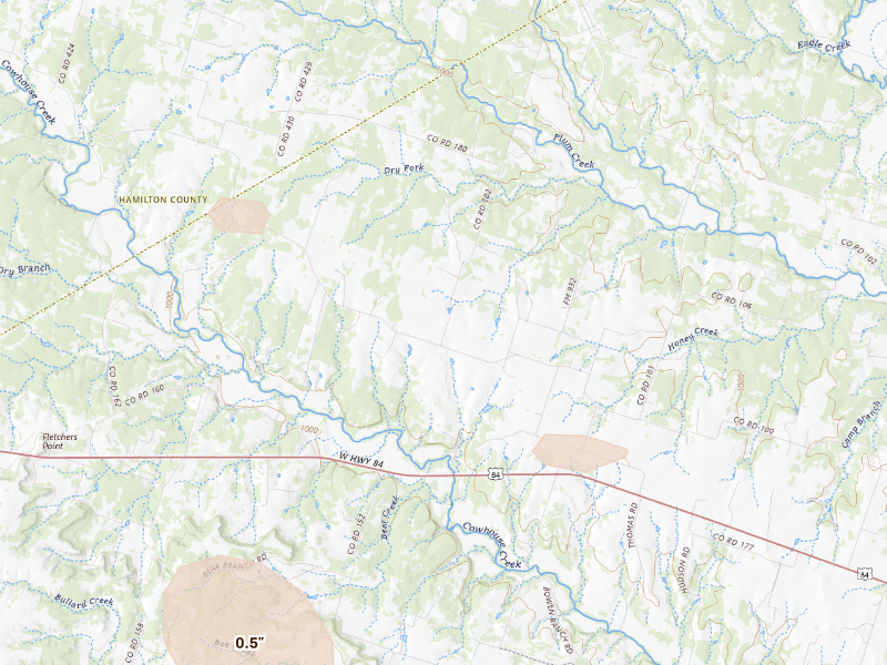 Radar-estimated hail-size map of the storm over Purmela, TX