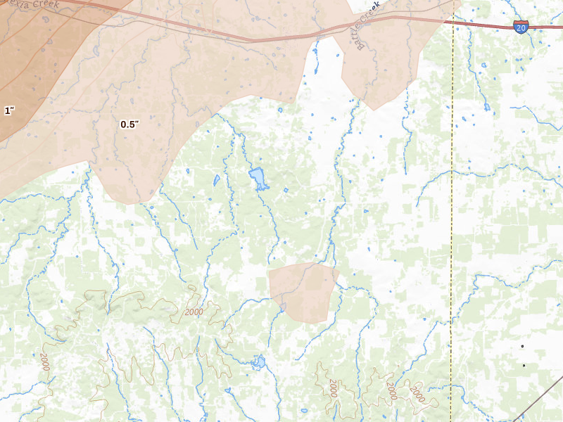 Radar-estimated hail-size map of the storm over Putnam, TX on Mar 10, 2026