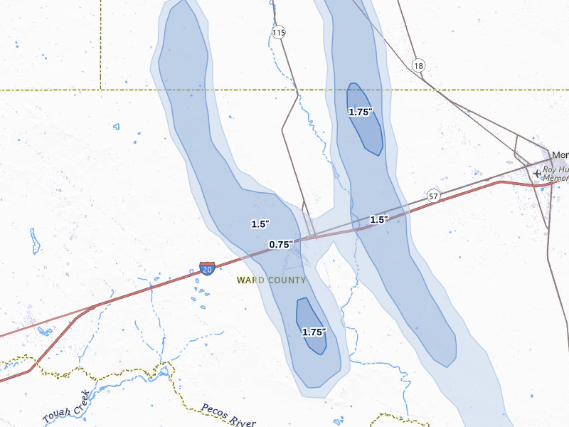 NEXRAD radar-signature map of the hail storm over Pyote, TX on May 31, 2026