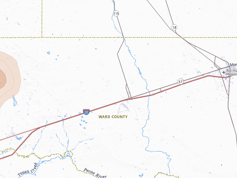 Radar-estimated hail-size map of the storm over Pyote, TX on Jun 30, 2026