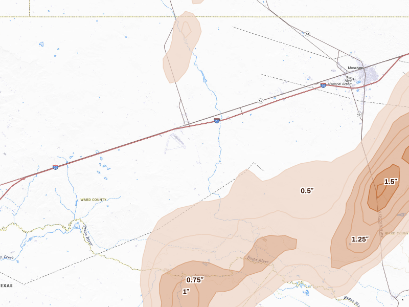 Radar-estimated hail-size map of the storm over Pyote, TX