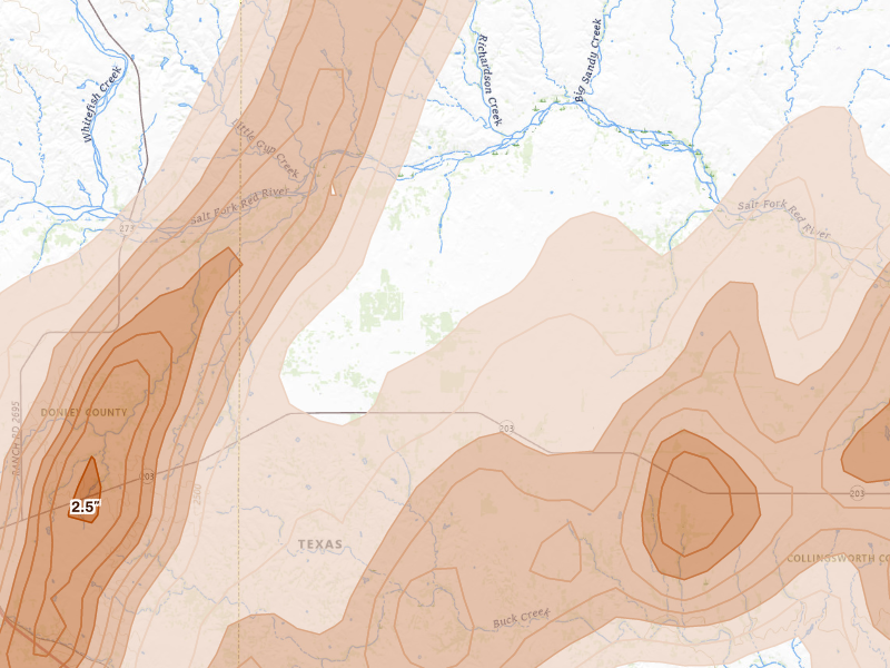 Radar-estimated hail-size map of the storm over Quail, TX