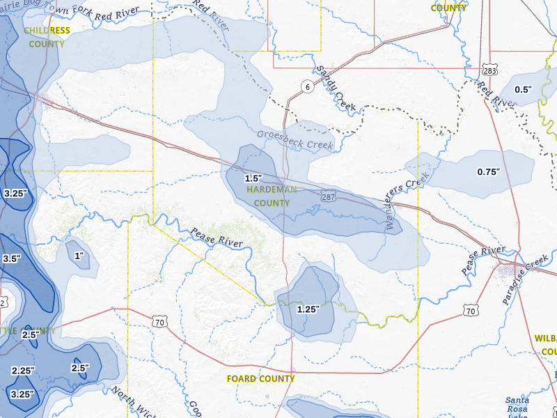 NEXRAD radar-signature map of the hail over Quanah, TX