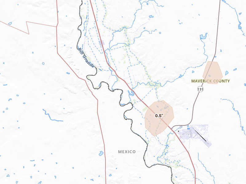 Radar-estimated hail-size map of the storm over Quemado, TX on Mar 10, 2026