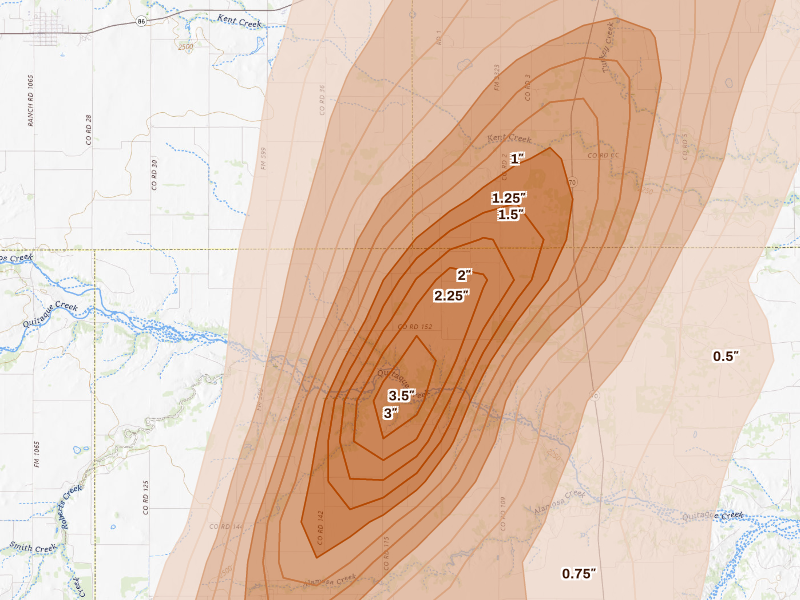 Radar-estimated hail-size map of the storm over Quitaque, TX