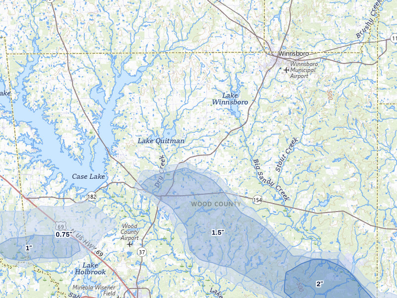 NEXRAD radar-signature map of the hail over Quitman, TX