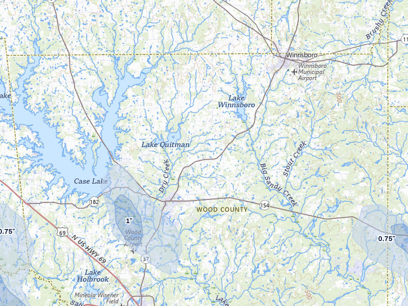 NEXRAD radar-signature map of the hail over Quitman, TX