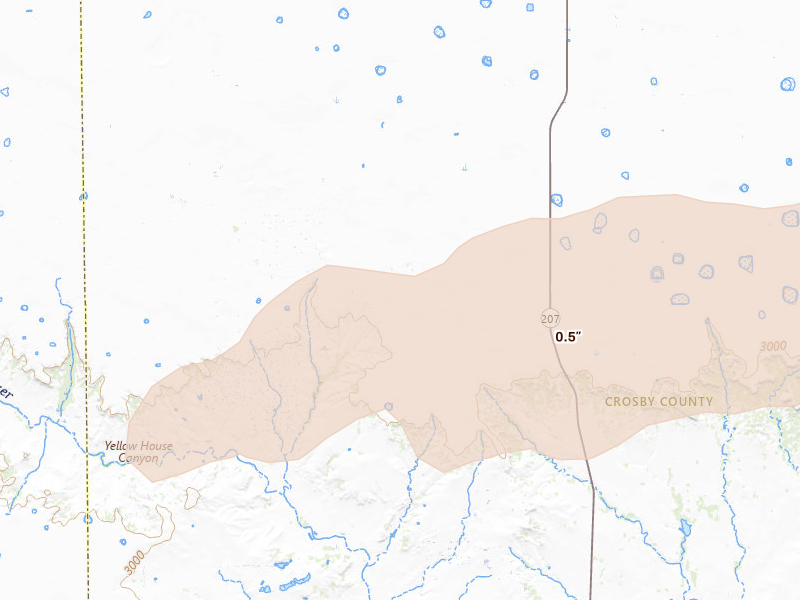 Radar-estimated hail-size map of the storm over Ralls, TX