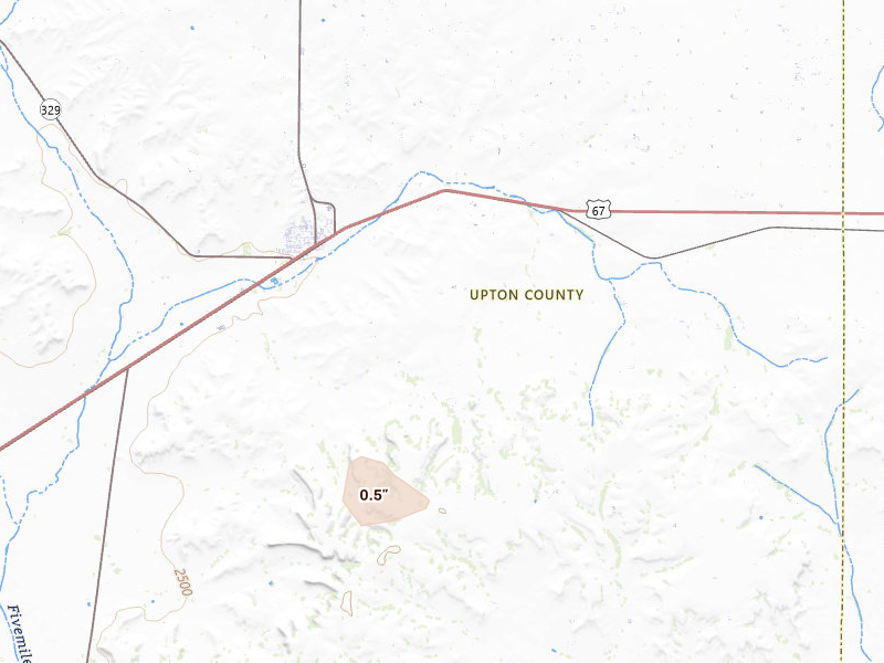 Radar-estimated hail-size map of the storm over Rankin, TX on May 29, 2026
