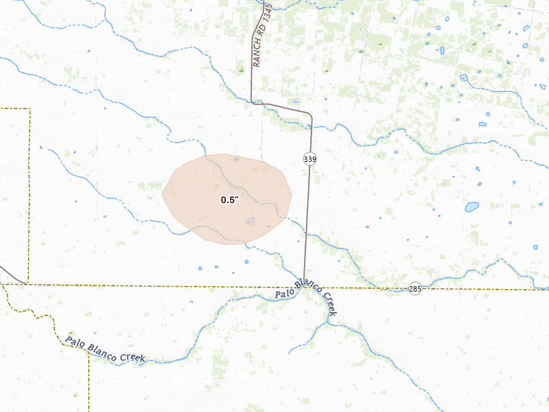 Radar-estimated hail-size map of the storm over Realitos, TX