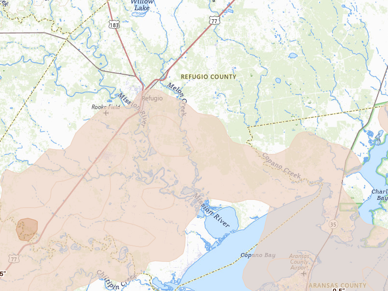 Radar-estimated hail-size map of the storm over Refugio, TX on May 18, 2026