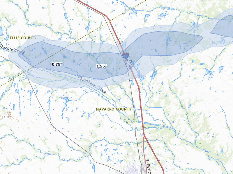 NEXRAD radar-signature map of the hail over Rice, TX