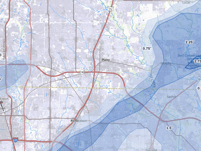 NEXRAD radar-signature map of the hail over Richardson, TX