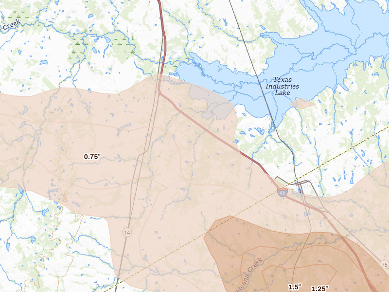 Radar-estimated hail-size map of the storm over Richland, TX on Apr 29, 2026