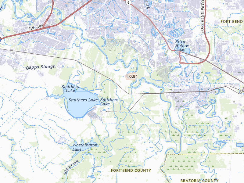 Radar-estimated hail-size map of the storm over Richmond, TX on Jul 8, 2026