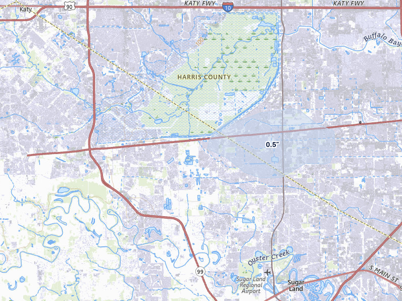 NEXRAD radar-signature map of the hail storm over Richmond, TX on Jul 23, 2026