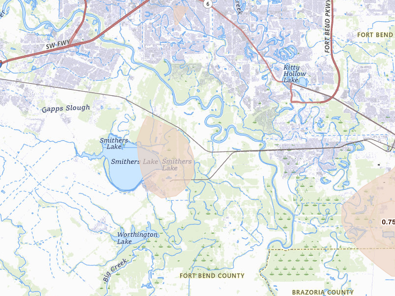 Radar-estimated hail-size map of the storm over Richmond, TX on Aug 28, 2026