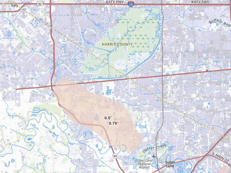 Radar-estimated hail-size map of the storm over Richmond, TX