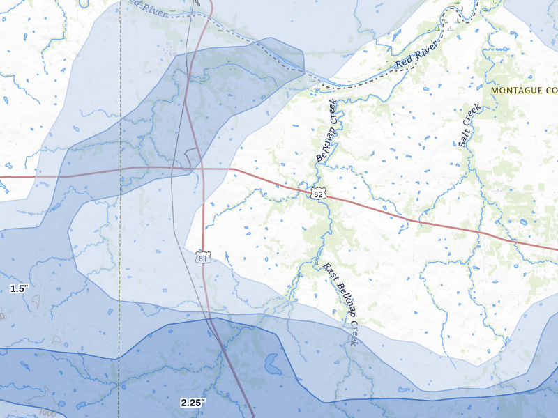 NEXRAD radar-signature map of the hail storm over Ringgold, TX on Apr 28, 2026