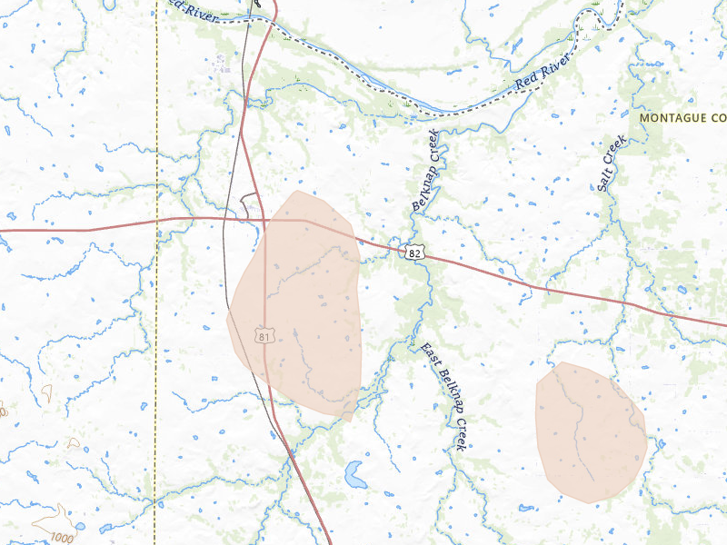 Radar-estimated hail-size map of the storm over Ringgold, TX on May 22, 2026