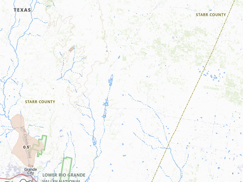 Radar-estimated hail-size map of the storm over Rio Grande City, TX on May 20, 2026