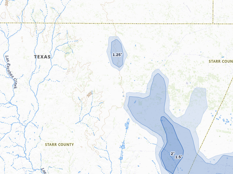 NEXRAD radar-signature map of the hail over Rio Grande City, TX