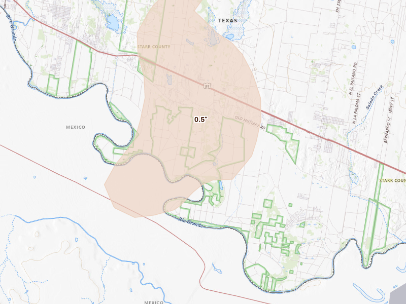 Radar-estimated hail-size map of the storm over Rio Grande City, TX