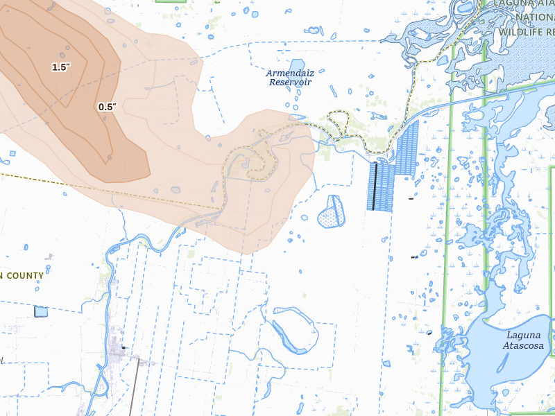 Radar-estimated hail-size map of the storm over Rio Hondo, TX on Jan 3, 2026