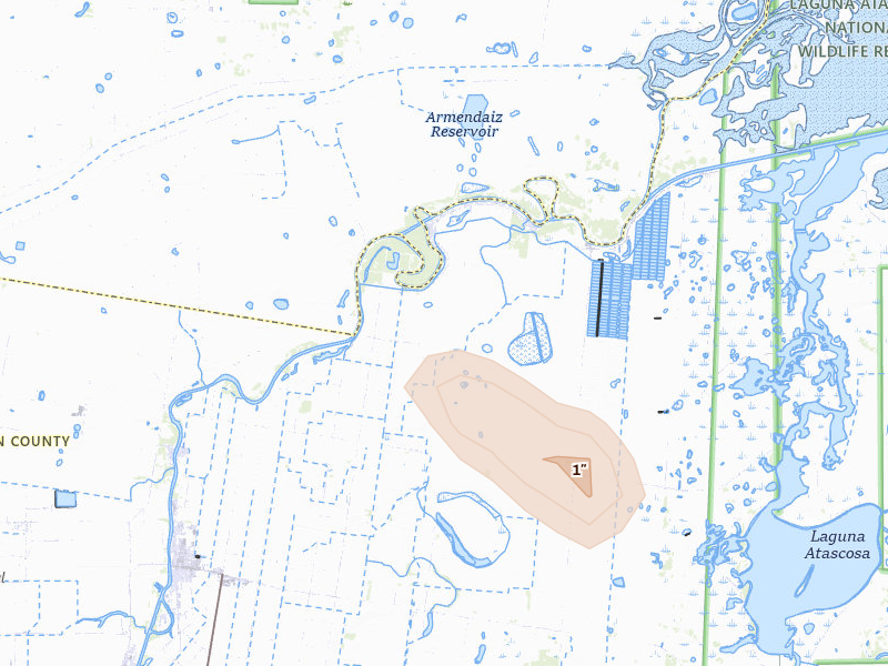 Radar-estimated hail-size map of the storm over Rio Hondo, TX