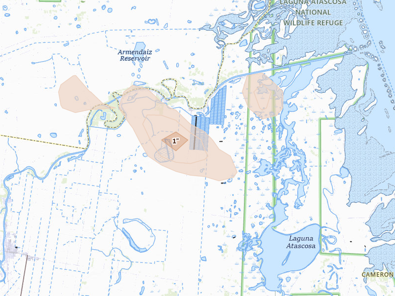 Radar-estimated hail-size map of the storm over Rio Hondo, TX on Sep 2, 2026