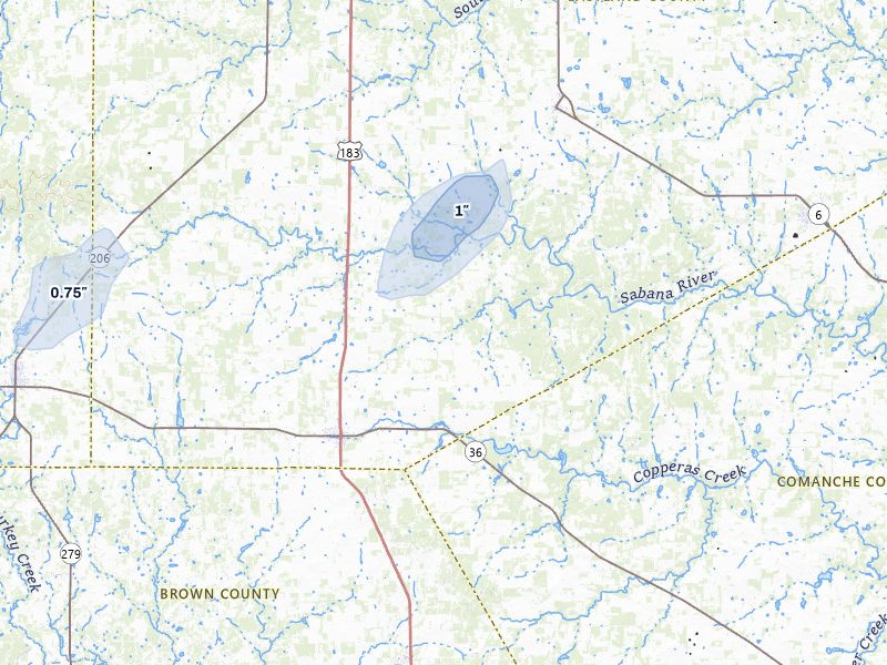 NEXRAD radar-signature map of the hail storm over Rising Star, TX on May 8, 2026