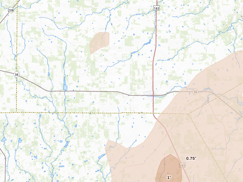 Radar-estimated hail-size map of the storm over Rising Star, TX on May 22, 2026