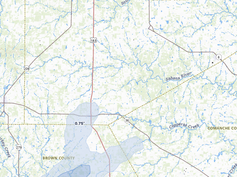NEXRAD radar-signature map of the hail storm over Rising Star, TX on Jun 6, 2026