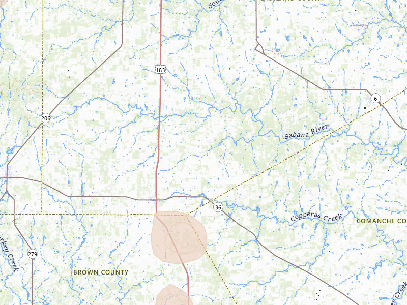 Radar-estimated hail-size map of the storm over Rising Star, TX on Jul 5, 2026