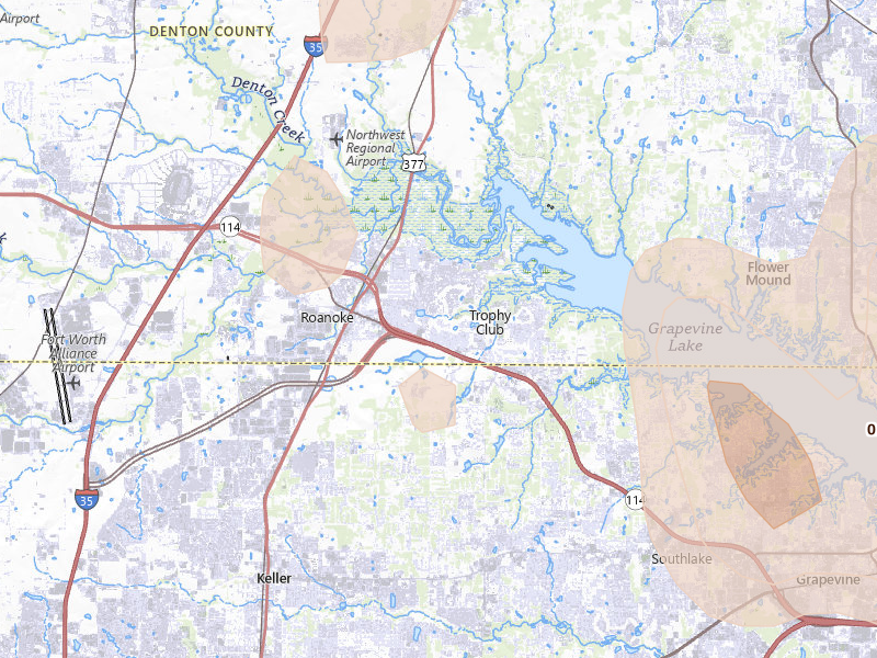 Radar-estimated hail-size map of the storm over Roanoke, TX on May 22, 2026
