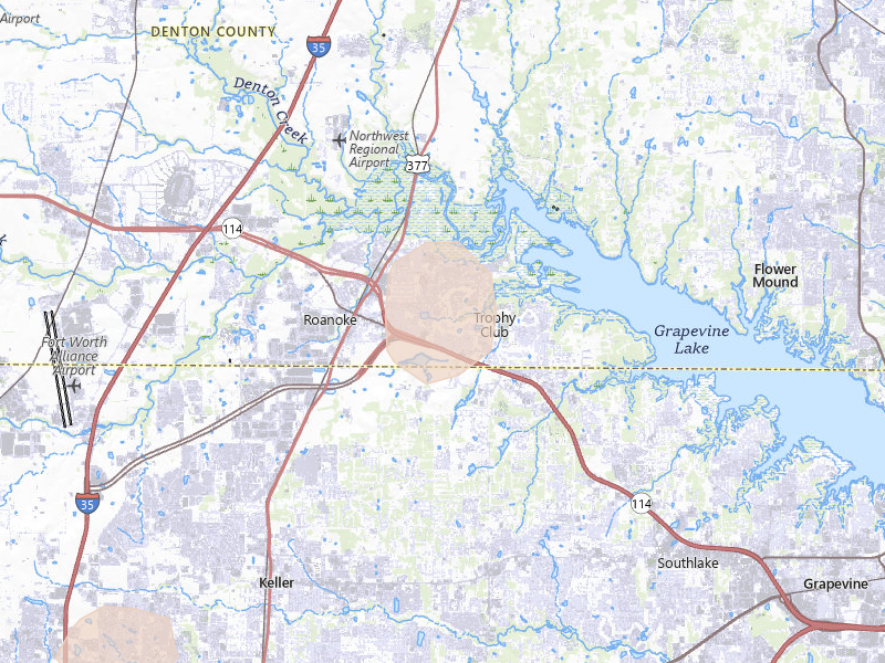 Radar-estimated hail-size map of the storm over Roanoke, TX on Jun 6, 2026