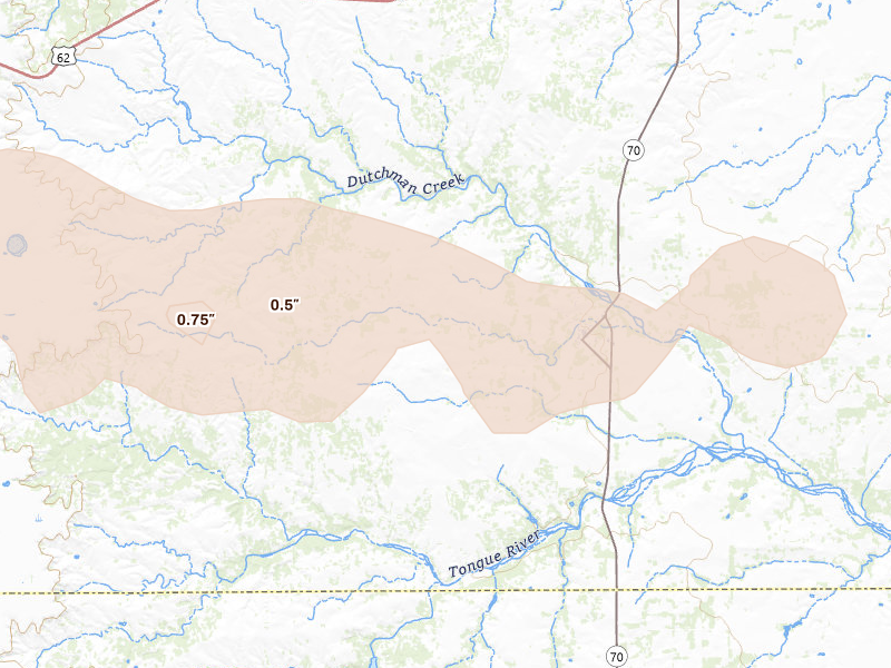 Radar-estimated hail-size map of the storm over Roaring Springs, TX on Apr 3, 2026