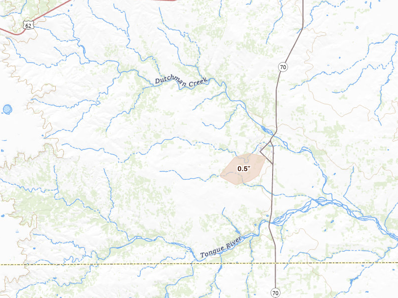 Radar-estimated hail-size map of the storm over Roaring Springs, TX on May 31, 2026