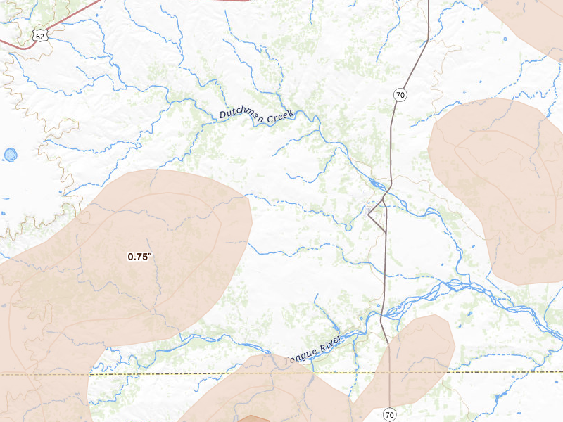 Radar-estimated hail-size map of the storm over Roaring Springs, TX on Jun 11, 2026